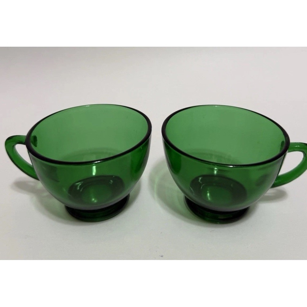 Anchor Hocking Fire King Vintage Forest Green Charm Punch Glass Mug Setā Of 2